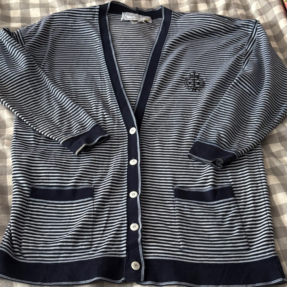Adrienne Vittadini Vintage Striped Navy and White Women's Cardigan, cotton